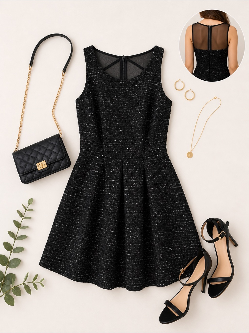 Jennifer Lopez NWT black tweed sparkle dress structured lined size 10
